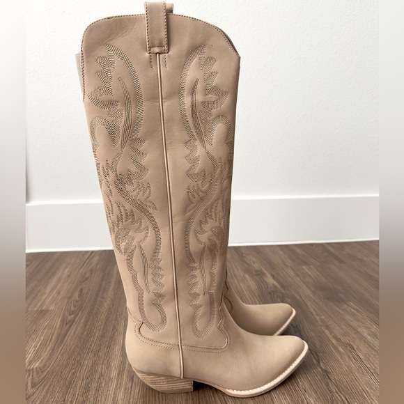 ✨New JEFFREY CAMPBELL Calvera 2k Western Tall Boots Nubuck Beige Womens 8M - Picture 4 of 15